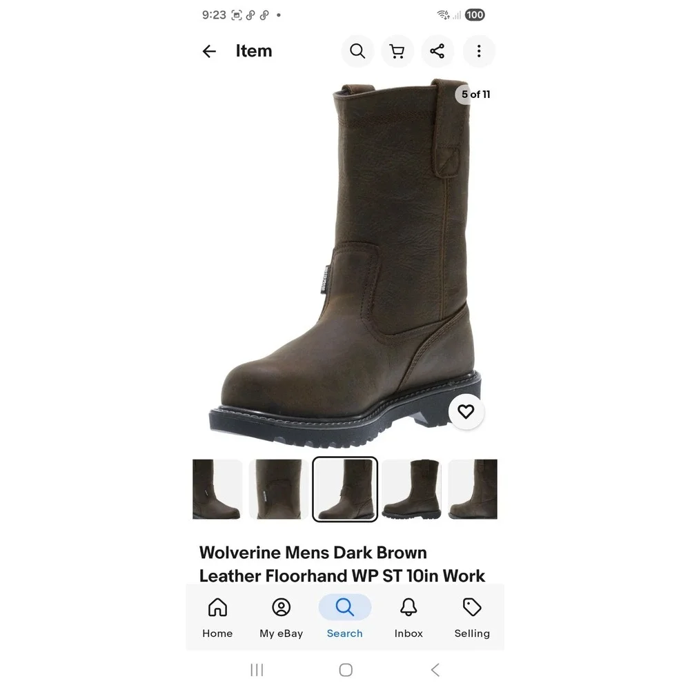 Wolverine‎ Mens Dark Brown Leather Floorhand Welly Work Boots Size 12